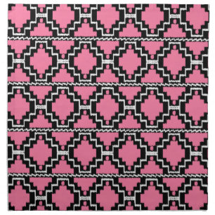 Ikat Aztec Pattern - Fuchsia Pink, Black and White Cloth Napkin