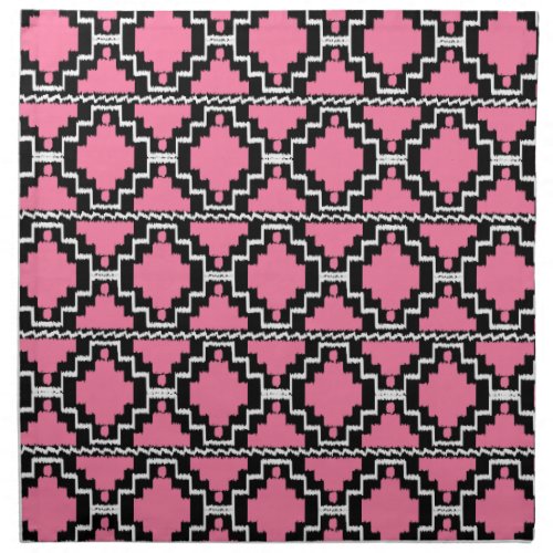 Ikat Aztec Pattern _ Fuchsia Pink Black and White Cloth Napkin