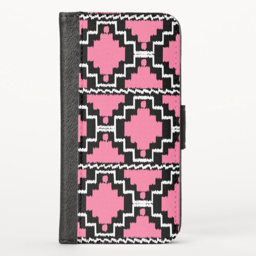 Ikat Aztec Pattern _ Fuchsia Pink Black and White iPhone X Wallet Case