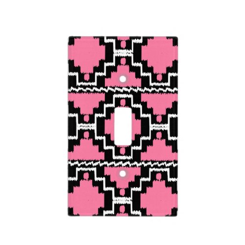 Ikat Aztec Pattern _ Fuchsia Pink Black and White Light Switch Cover