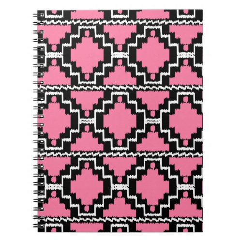 Ikat Aztec Pattern _ Fuchsia Pink Black and White Notebook