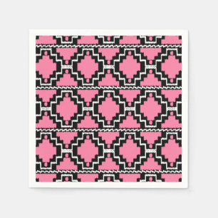 Ikat Aztec Pattern - Fuchsia Pink, Black and White Paper Napkins