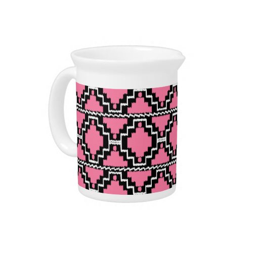 Ikat Aztec Pattern _ Fuchsia Pink Black and White Pitcher