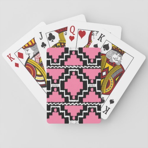 Ikat Aztec Pattern _ Fuchsia Pink Black and White Poker Cards