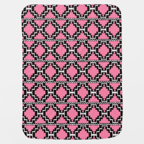 Ikat Aztec Pattern _ Fuchsia Pink Black and White Stroller Blanket