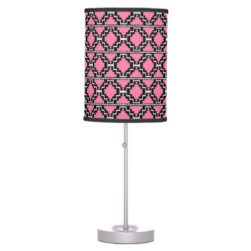 Ikat Aztec Pattern _ Fuchsia Pink Black and White Table Lamp