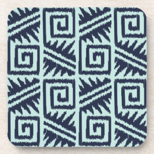 Ikat Aztec Pattern - Indigo and Light Blue Beverage Coaster