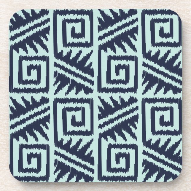 Ikat Aztec Pattern - Indigo and Light Blue Beverage Coaster (Front)