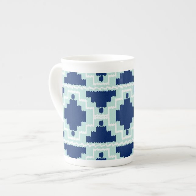 Ikat Aztec Pattern - Indigo and light blue Bone China Mug (Front Left)