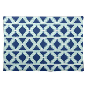 Ikat Aztec Pattern - Indigo and light blue Cloth Placemat