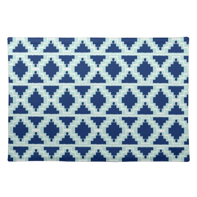 Ikat Aztec Pattern - Indigo and light blue Cloth Placemat (Front)