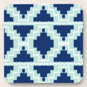 Ikat Aztec Pattern - Indigo and light blue Coaster