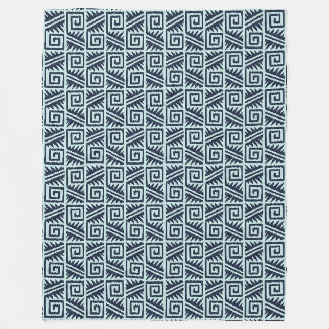 Ikat Aztec Pattern - Indigo and Light Blue Fleece Blanket (Front)