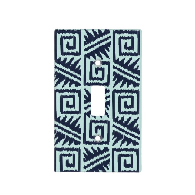 Ikat Aztec Pattern - Indigo and Light Blue Light Switch Cover (Front)
