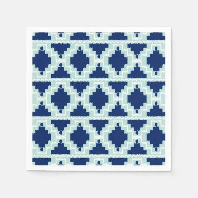 Ikat Aztec Pattern - Indigo and light blue Napkins (Front)