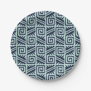 Ikat Aztec Pattern - Indigo and Light Blue Paper Plates