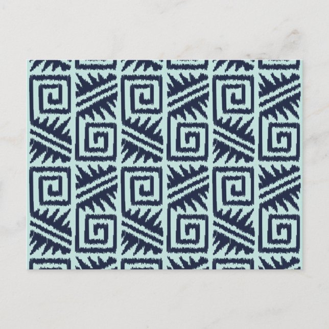 Ikat Aztec Pattern - Indigo and Light Blue Postcard (Front)