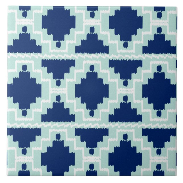 Ikat Aztec Pattern - Indigo and light blue Tile (Front)