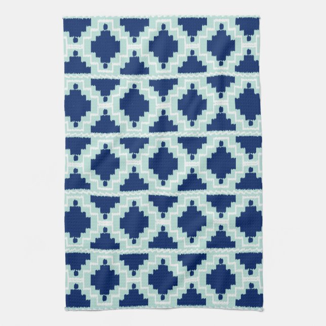 Ikat Aztec Pattern - Indigo and light blue Towel (Vertical)