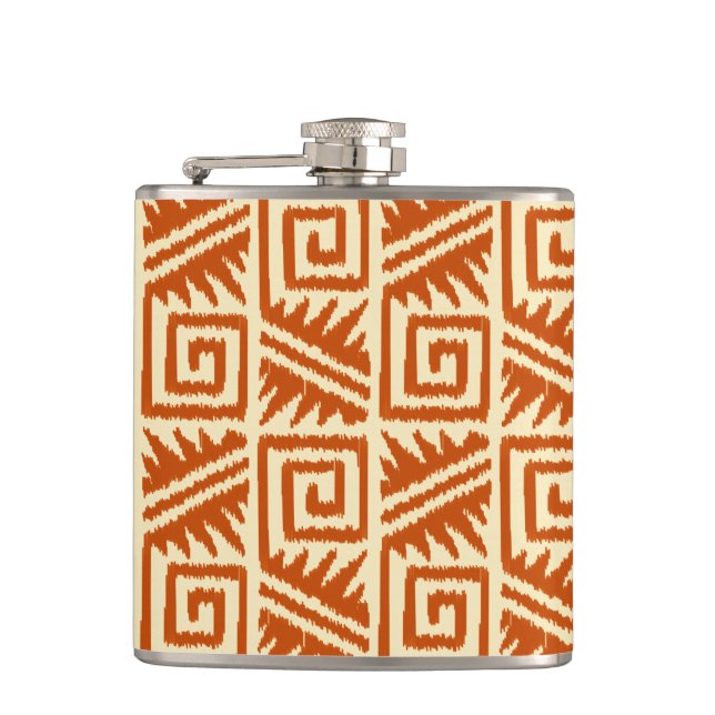 Ikat Aztec Pattern - Mandarin and Light Orange Flask (Front)