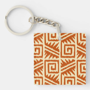 Ikat Aztec Pattern - Mandarin and Light Orange Keychain