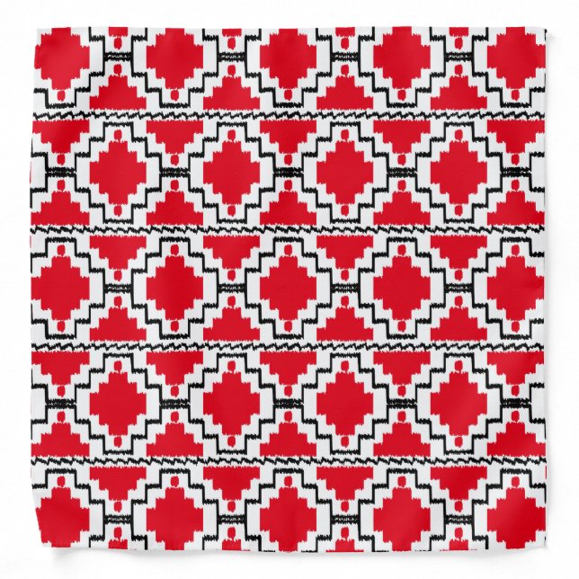 Ikat Aztec Pattern - Red, Black and White Bandana (Front)