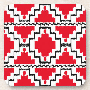 Ikat Aztec Pattern - Red, Black and White Beverage Coaster