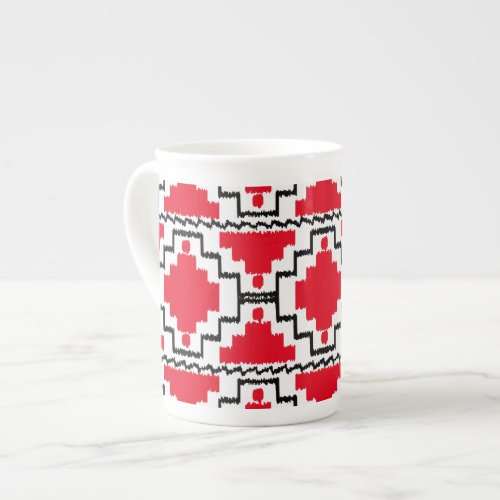 Ikat Aztec Pattern _ Red Black and White Bone China Mug