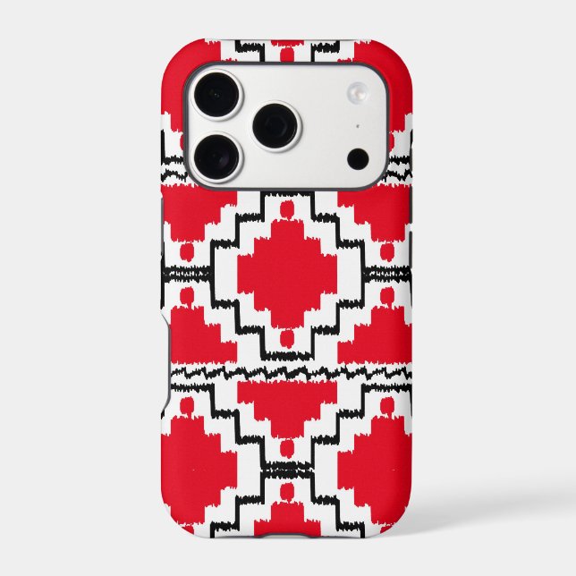 Ikat Aztec Pattern - Red, Black and White Iphone Case (Back)
