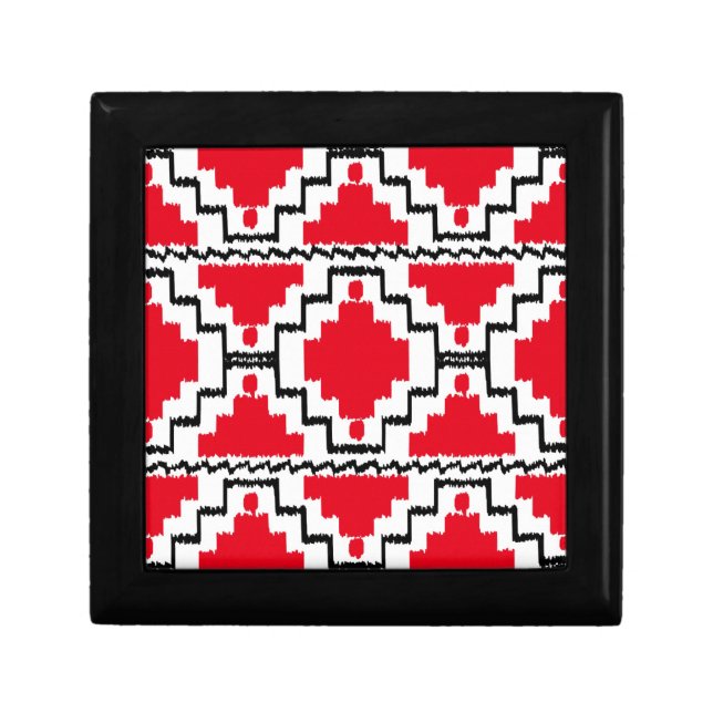 Ikat Aztec Pattern - Red, Black and White Keepsake Box (Front)