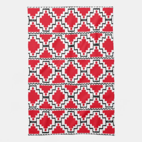 Ikat Aztec Pattern _ Red Black and White Kitchen Towel