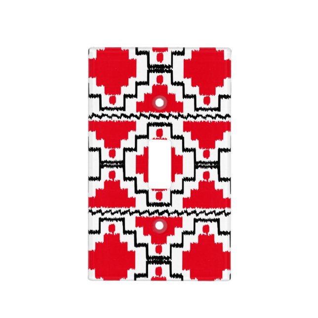 Ikat Aztec Pattern - Red, Black and White Light Switch Cover (Front)