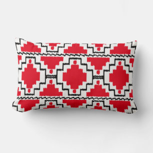Ikat Aztec Pattern - Red, Black and White Lumbar Pillow