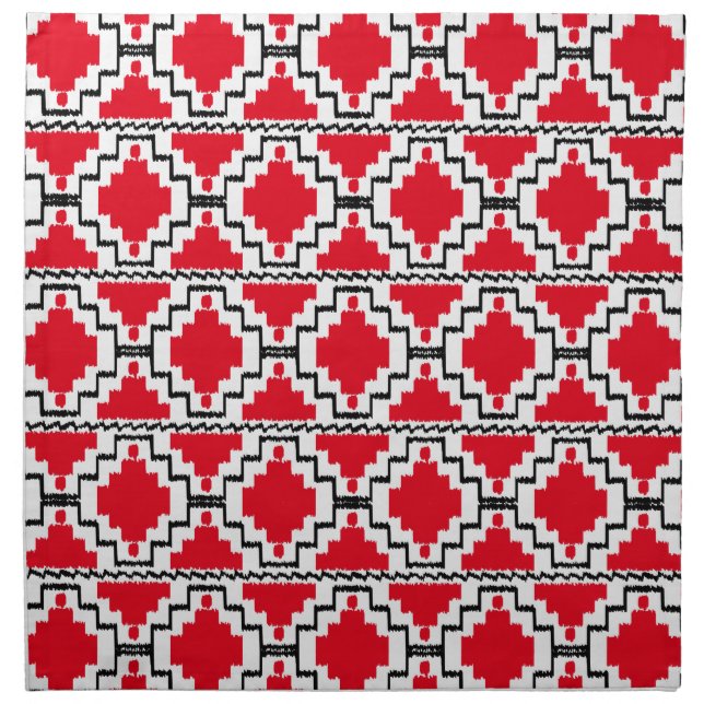 Ikat Aztec Pattern - Red, Black and White Napkin (Front)