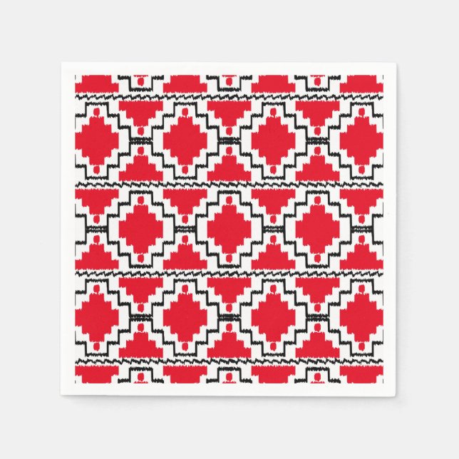 Ikat Aztec Pattern - Red, Black and White Napkins (Front)