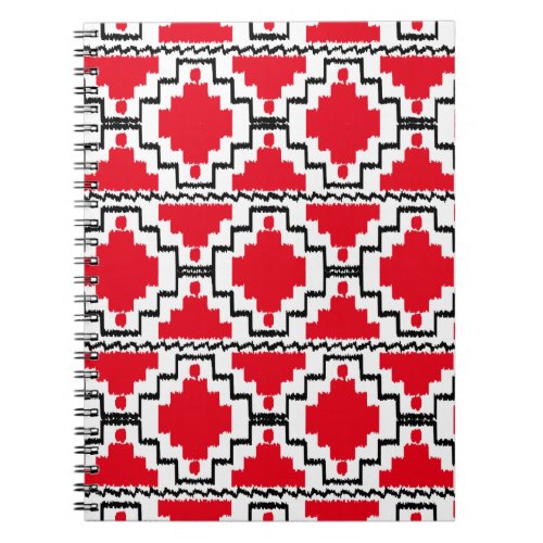 Ikat Aztec Pattern _ Red Black and White Notebook