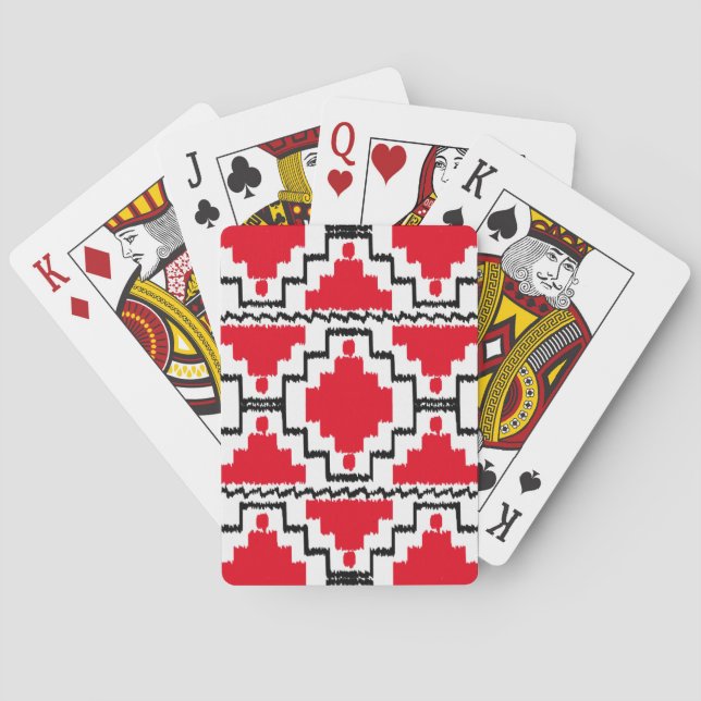 Ikat Aztec Pattern - Red, Black and White Poker Cards (Back)