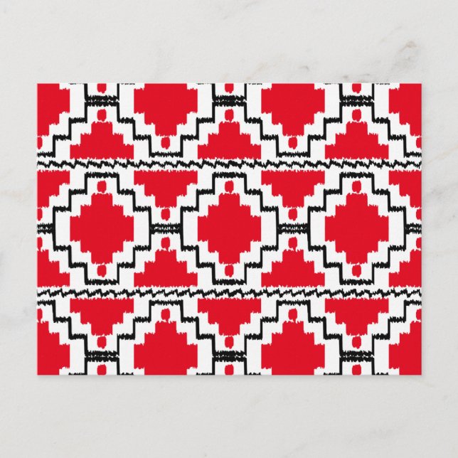 Ikat Aztec Pattern - Red, Black and White Postcard (Front)