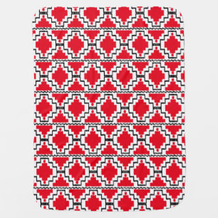 Ikat Aztec Pattern - Red, Black and White Stroller Blanket