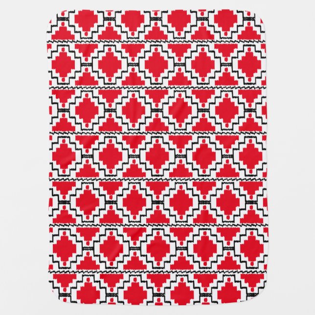 Ikat Aztec Pattern - Red, Black and White Stroller Blanket (Front)