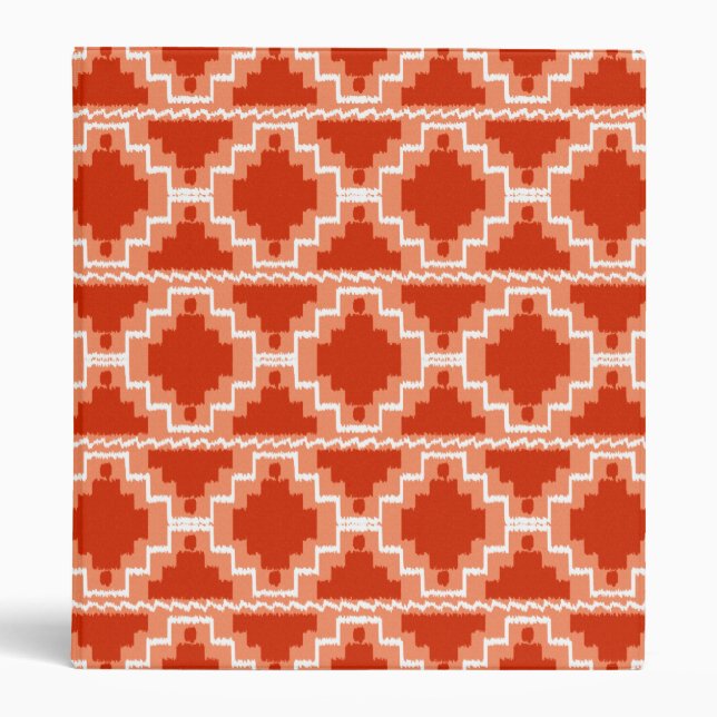 Ikat Aztec Pattern - Rust, Orange and white 3 Ring Binder (Front)