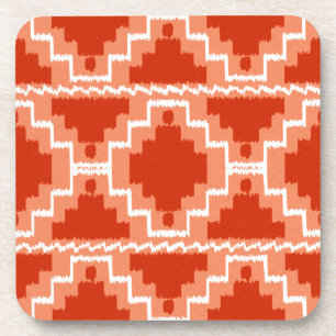 Ikat Aztec Pattern - Rust, Orange and white Beverage Coaster