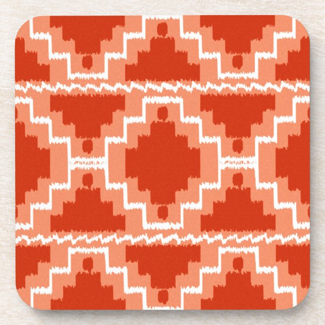 Ikat Aztec Pattern - Rust, Orange and white Beverage Coaster (Front)