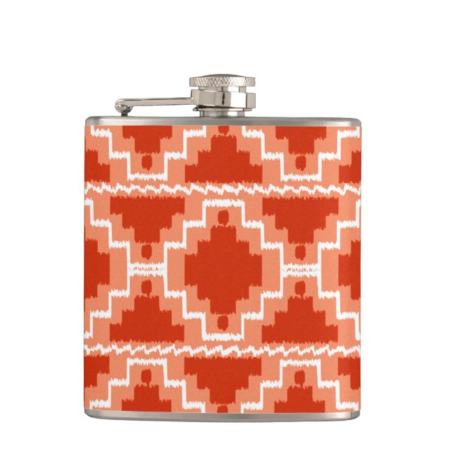 Ikat Aztec Pattern - Rust, Orange and white Flask (Front)