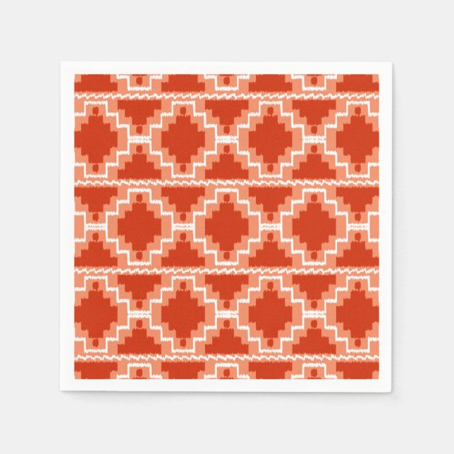 Ikat Aztec Pattern - Rust, Orange and white Napkins (Front)