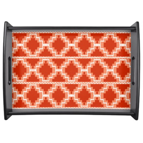 Ikat Aztec Pattern _ Rust Orange and white Serving Tray