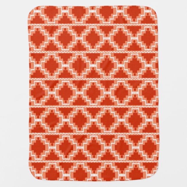Ikat Aztec Pattern - Rust, Orange and white Swaddle Blanket (Front)