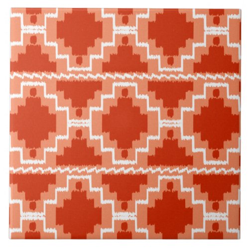 Ikat Aztec Pattern _ Rust Orange and white Tile