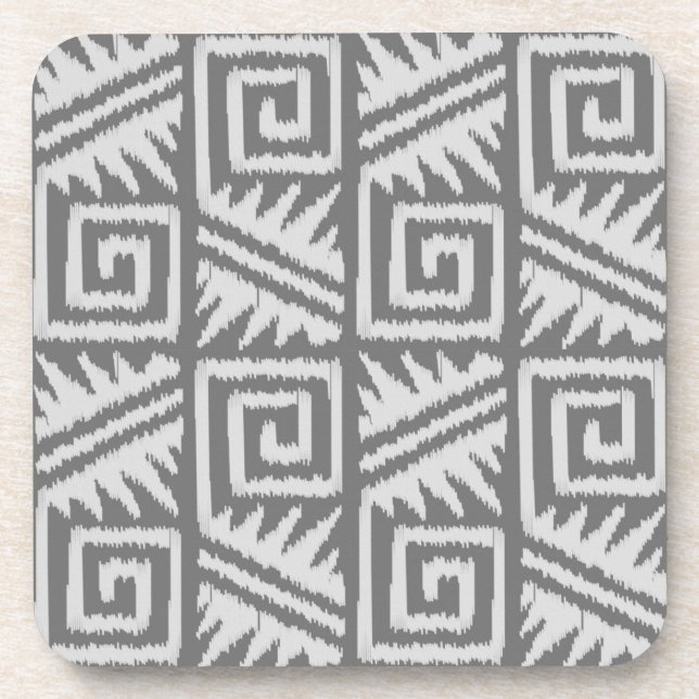 Ikat Aztec Pattern - Shades of Gray / Gray Beverage Coaster (Front)