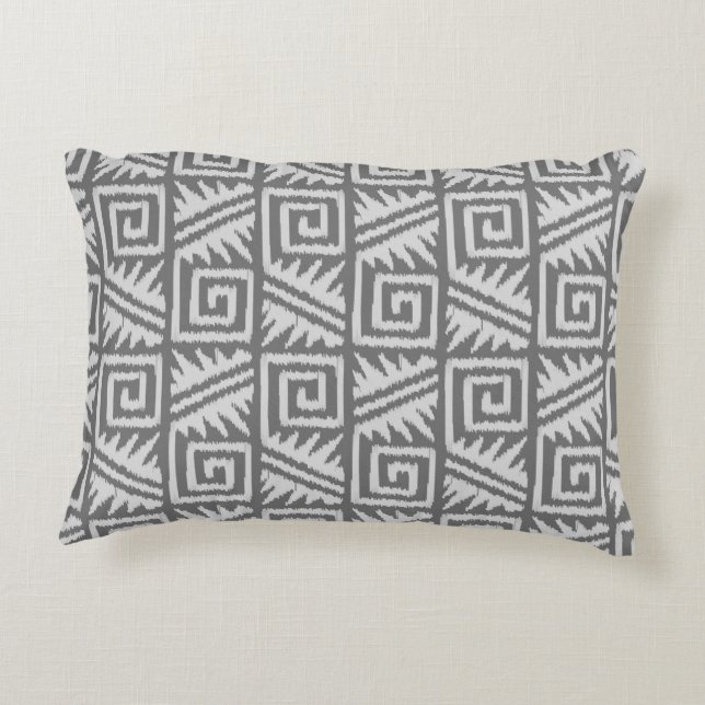 Ikat Aztec Pattern - Shades of Grey / Gray Accent Pillow (Back)
